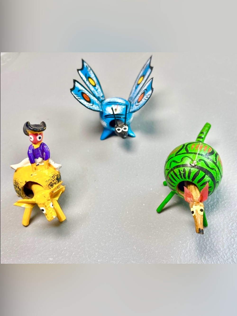 Mexican Handcrafted Wood Folk Art Alebrijes Bobblehead Figurines Animal Insect 3